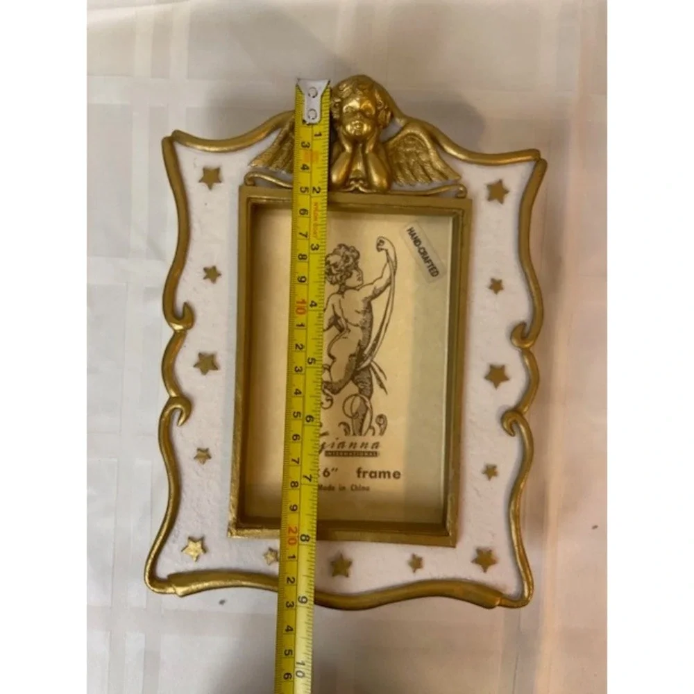 Angel Cherub 4x6 Photo Frame and Enclosed Album Gold White Celestial Star